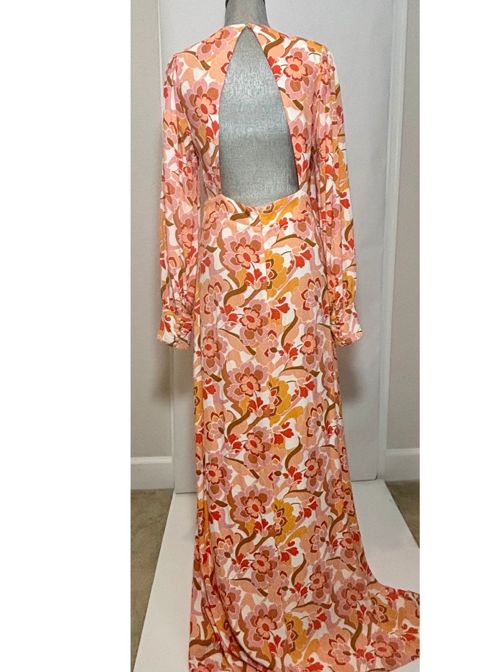 AFRM Shilo Pink & Orange Floral V-Neck Maxi Dress with Open Back SZ M - Picture 3 of 11